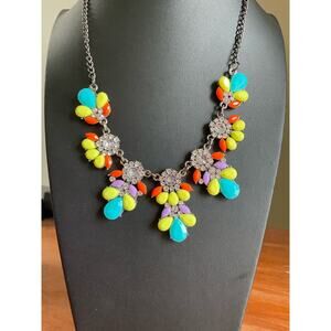 Gorgeous yellow, blue and purple, and orange rhinestone bib statement necklace
